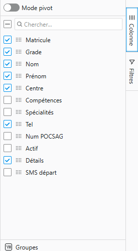 Choix des colonnes visibles dans la liste des agents.