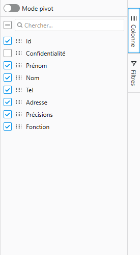 Choix des colonnes visibles dans la liste des contacts de l’annuaire.